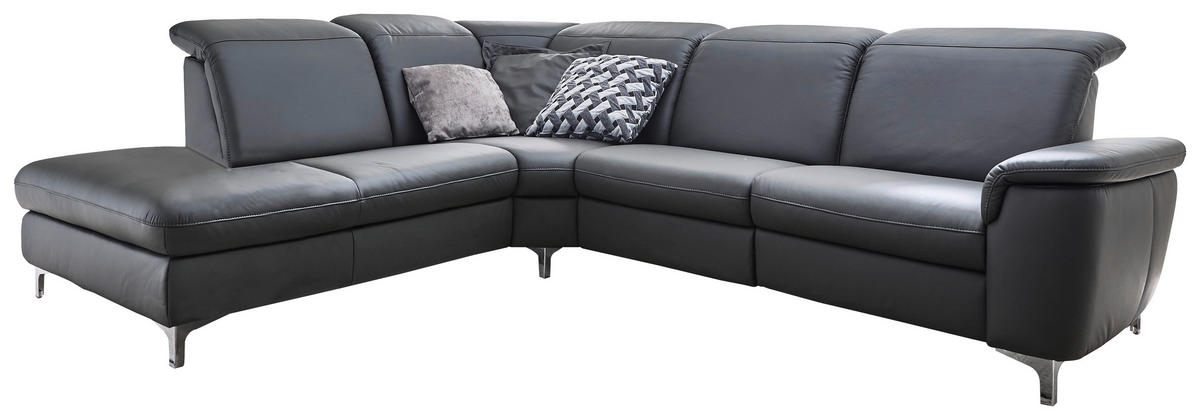 ECKSOFA Echtleder Anthrazit  - Chromfarben/Anthrazit, Konventionell, Leder/Metall (242/292cm) - Cantus