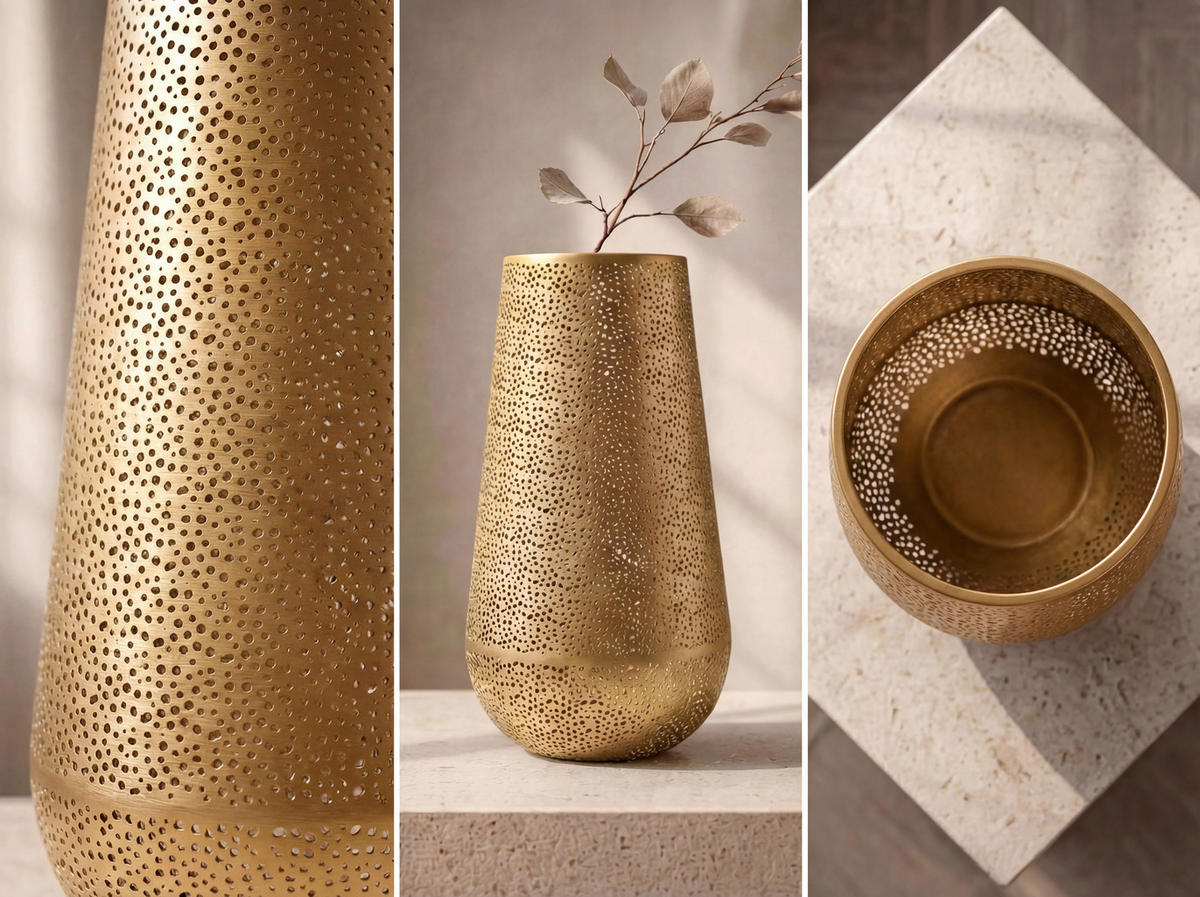 DEKOVASE  - Goldfarben, Design, Metall (25/47/25cm) - Livetastic