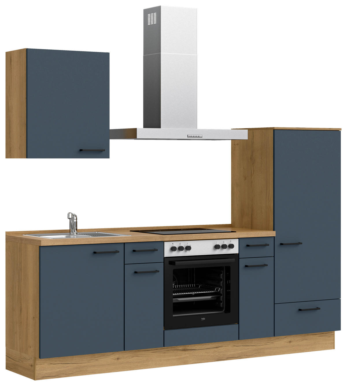 KÜCHENBLOCK Easytouch 240 cm  in Eichefarben, Dunkelblau  - Eichefarben/Schwarz, MODERN, Holzwerkstoff/Metall (240cm) - Nobilia