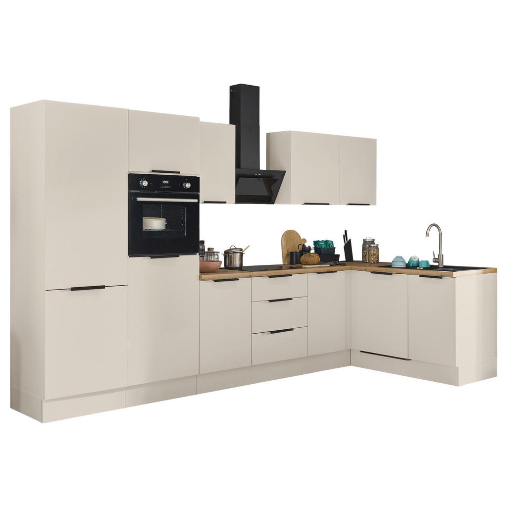 Thumbnail - Carryhome Eckküche Multan, Kaschmir, Metall, 2 Schublade(n),3 Schublade(n) Schubladen, 340x175 cm, links aufbaubar, rech...