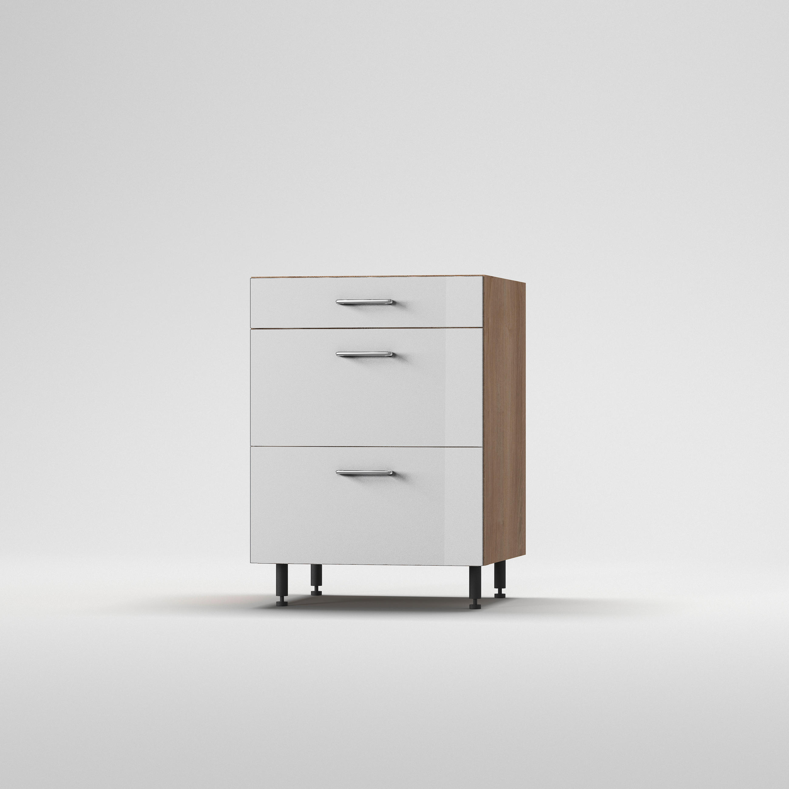 KONYHAI ALSÓSZEKRÉNY - tölgyfa/magasfényű fehér, Basics, fa/fém (60/87/56cm) - Carryhome