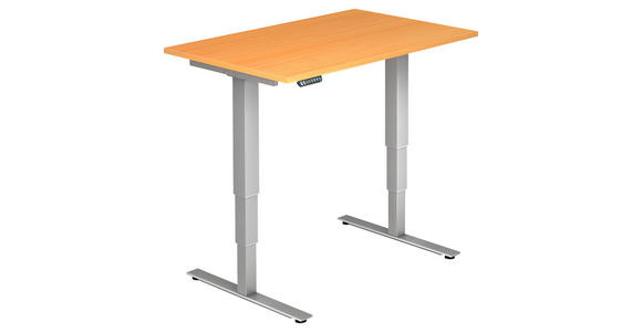 SCHREIBTISCH 120/80/63,5-128,5 cm Silberfarben, Buchefarben elektrisch höhenverstellbar  - Silberfarben/Buchefarben, KONVENTIONELL, Holzwerkstoff/Metall (120/80/63,5-128,5cm) - Venda