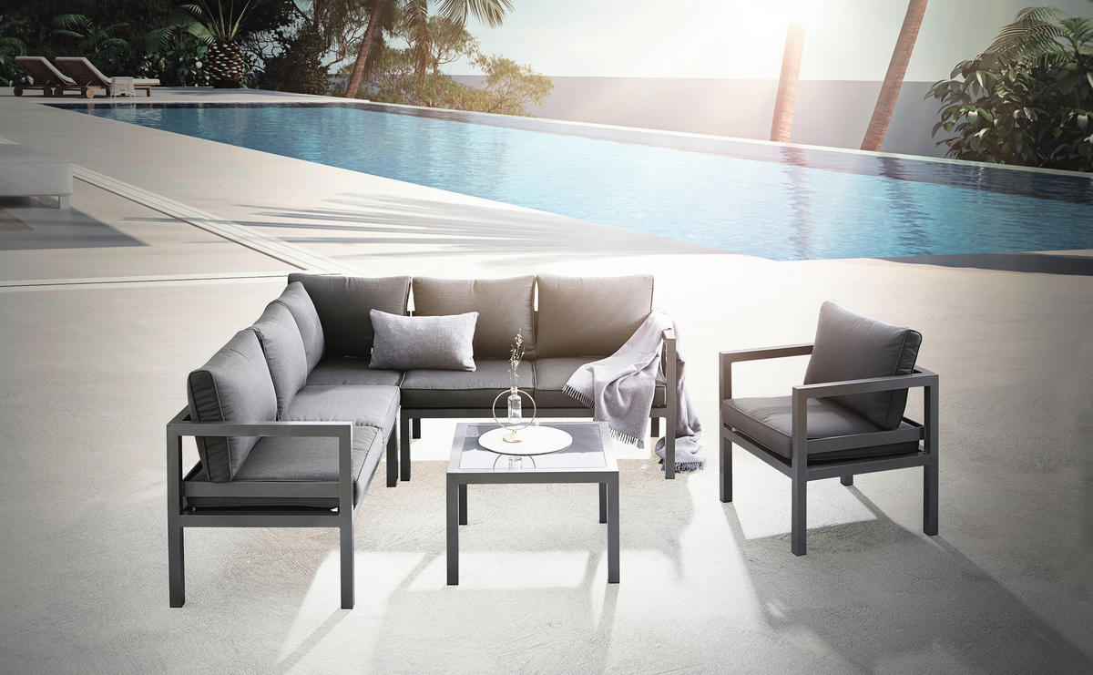 Mobilier Terasă Și Lounge 18 piese  182/182 cm   - gri închis, Design, sticlă/metal (182/182cm) - Ambia Garden