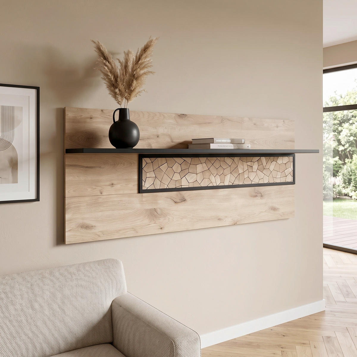 WANDBOARD Holzwerkstoff Schwarz, Eichefarben  - Eichefarben/Schwarz, KONVENTIONELL, Holzwerkstoff (160/64/24cm) - Livetastic