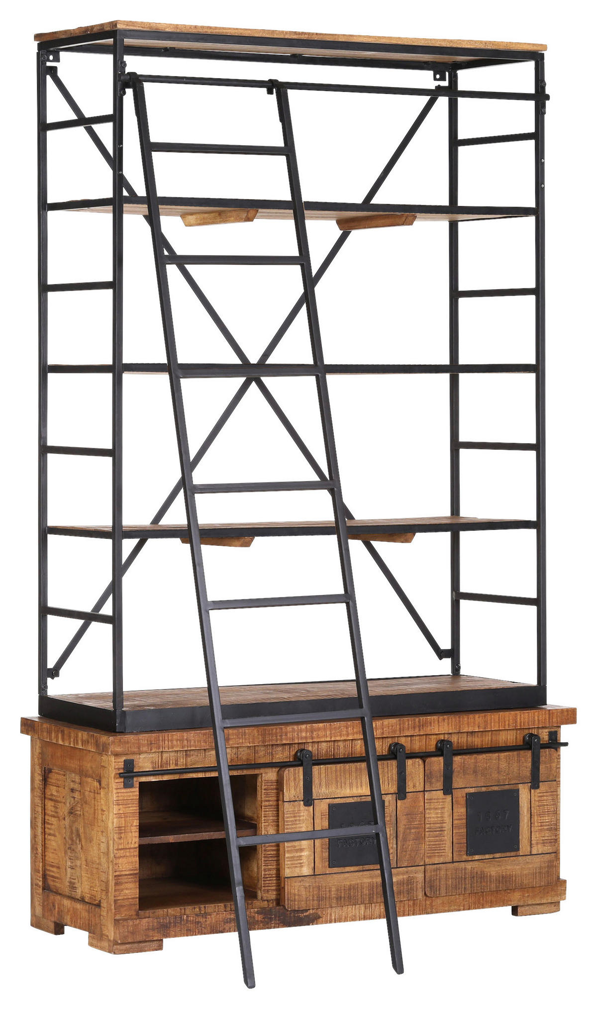 BÜCHERWAND Mangoholz massiv Naturfarben, Schwarz  - Schwarz/Naturfarben, KONVENTIONELL, Holz/Metall (127/210/45cm) - Landscape