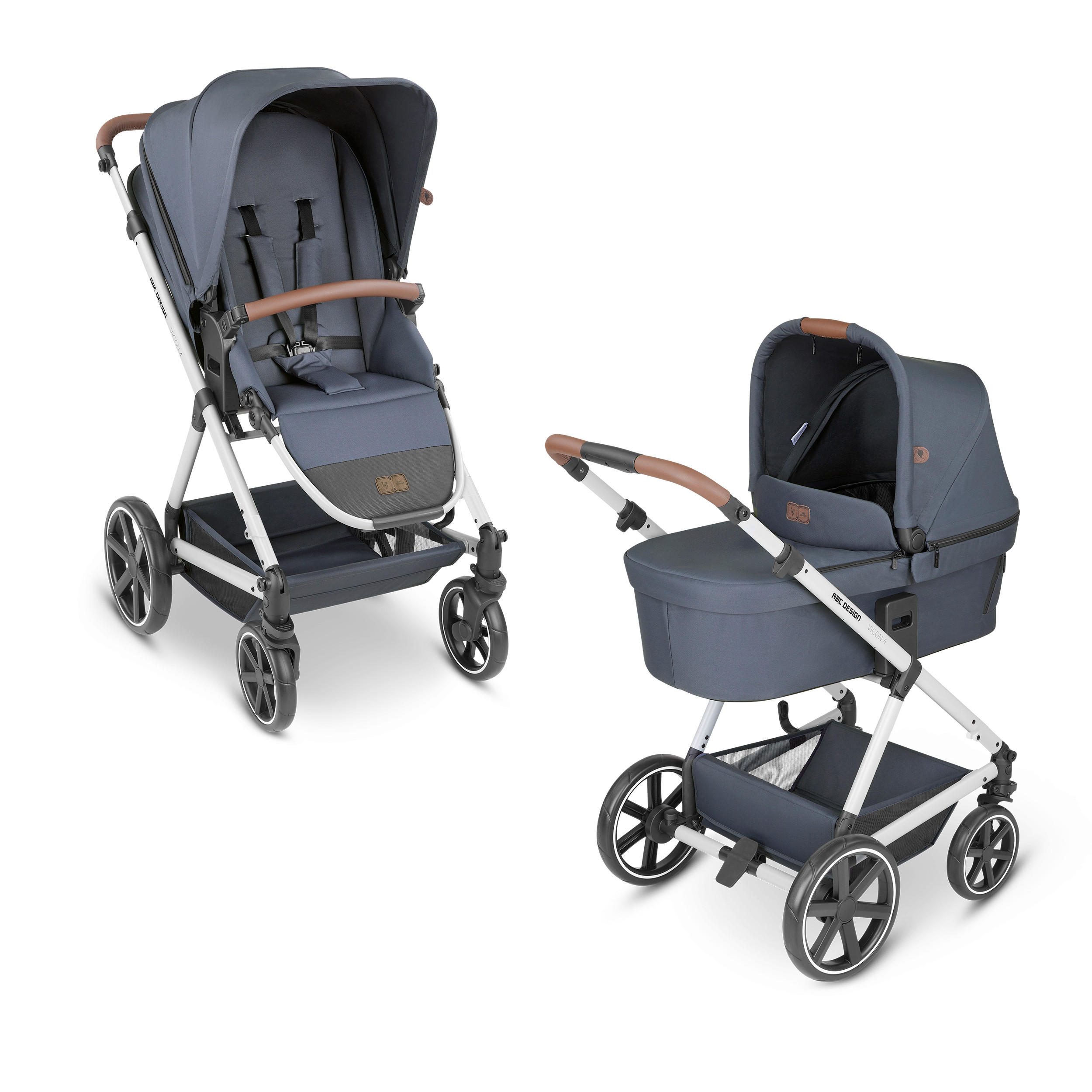 KINDERWAGENSET  Vicon 4  Lake  - Silberfarben/Dunkelblau, Basics, Textil/Metall (91/61/110cm) - ABC Design