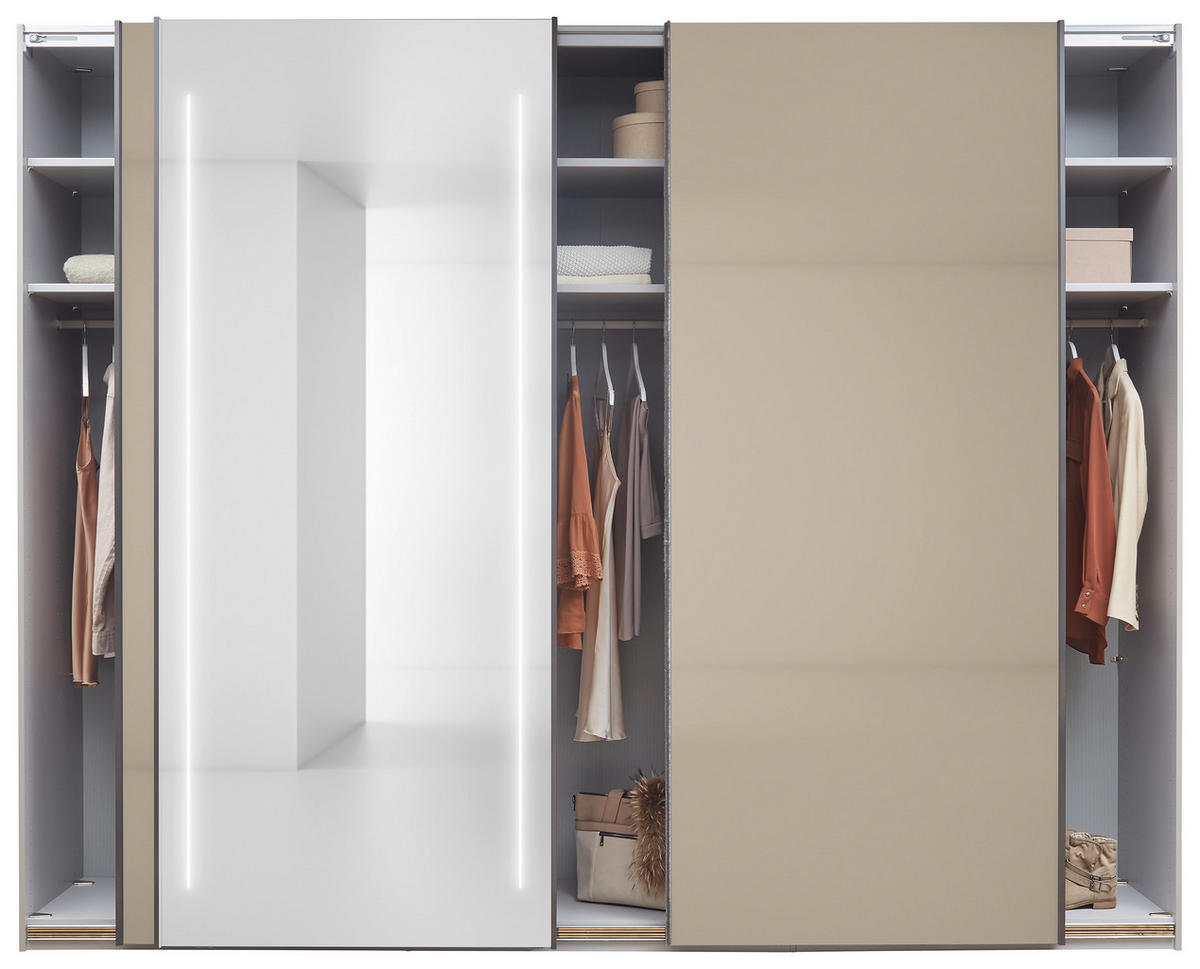 SCHWEBETÜRENSCHRANK 300/236/68 cm 3 Tür(en)-türig Grau  - Schieferfarben/Grau, Design, Glas/Holzwerkstoff (300/236/68cm) - Dieter Knoll