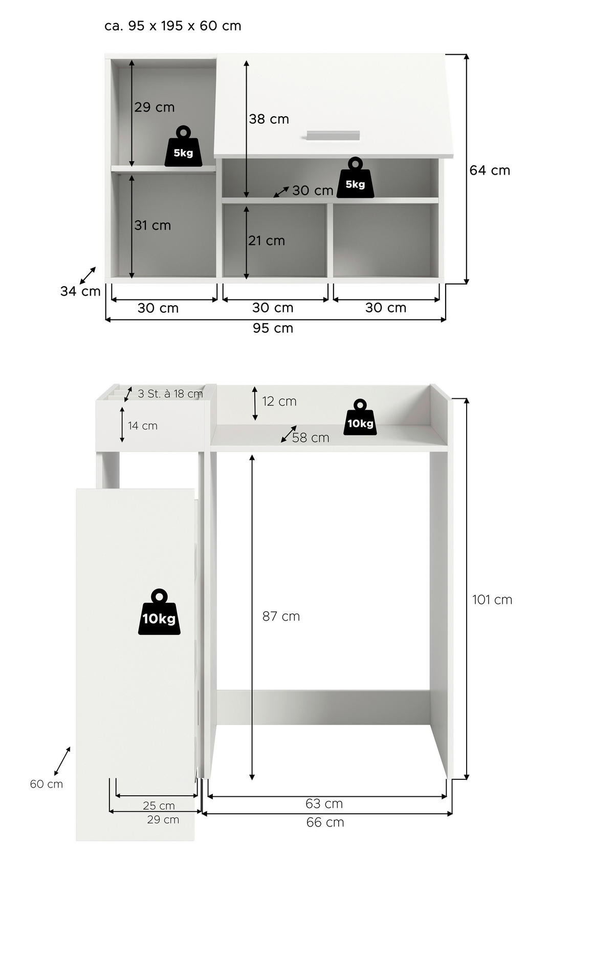 WASCHMASCHINENSCHRANK 95/195/60 cm  in Weiß  - Weiß, Basics, Holzwerkstoff/Kunststoff (95/195/60cm) - MID.YOU