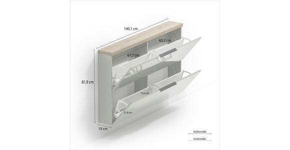 HÄNGESCHUHSCHRANK 140/82/19 cm - Eichefarben/Schwarz, Design, Holzwerkstoff/Metall (140/82/19cm) - Xora