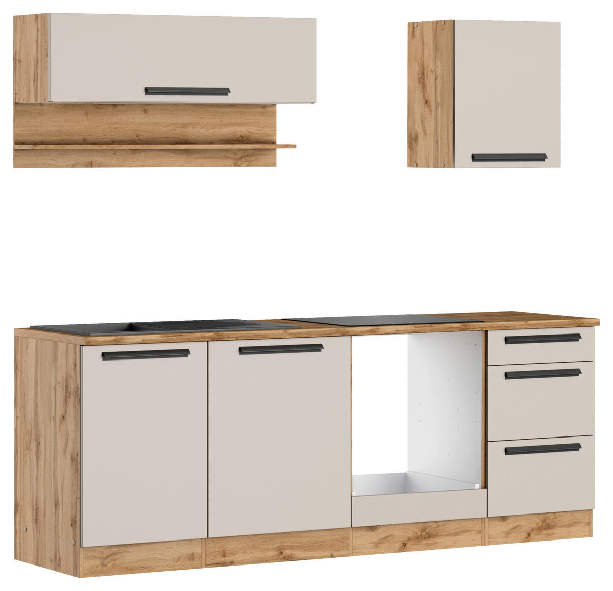 KÜCHENLEERBLOCK Aveiro 220 cm  in Kaschmir, Eiche Wotan  - Kaschmir/Eiche Wotan, Trend, Holzwerkstoff/Metall (220cm) - Held