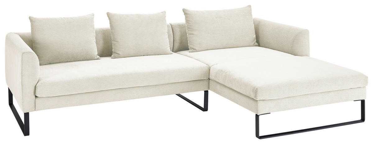 ECKSOFA in Cord Weiss  - Weiss/Schwarz, Konventionell, Textil/Metall (284/178cm) - Hom`in