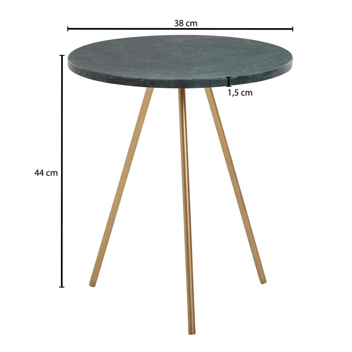 BEISTELLTISCH 38/38/44 cm Grün rund  - Goldfarben/Grün, MODERN, Stein/Metall (38/38/44cm) - MID.YOU