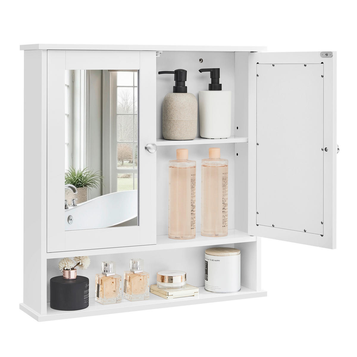 SPIEGELSCHRANK 26.5/82/28.5 cm  - Silberfarben/Weiß, Trend, Glas/Holzwerkstoff (26.5/82/28.5cm) - MID.YOU
