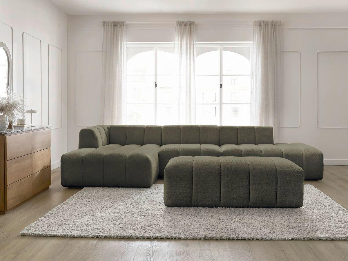 ECKSOFA Ottomane links  ANNECY Grün Bouclé  - Schwarz/Grün, MODERN, Kunststoff/Textil (170/262cm)