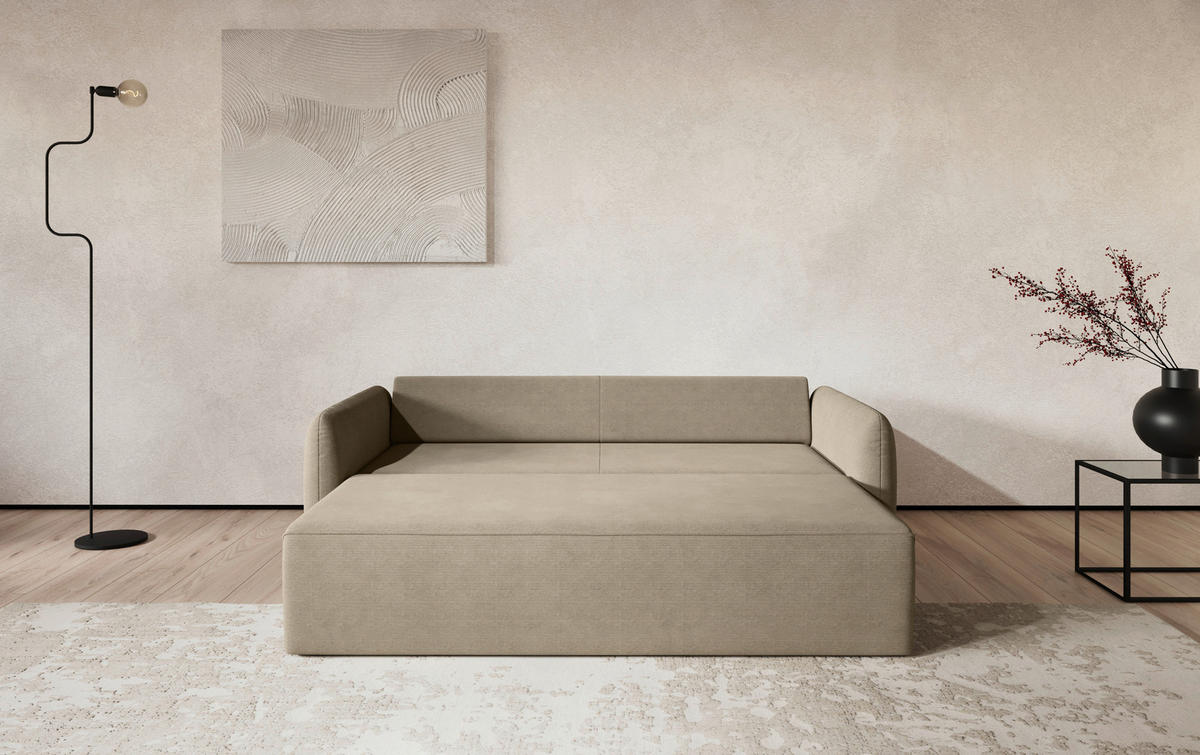 SCHLAFSOFA Cord Hellbraun  - Hellbraun/Schwarz, Trend, Kunststoff/Textil (222/89/102cm) - MID.YOU