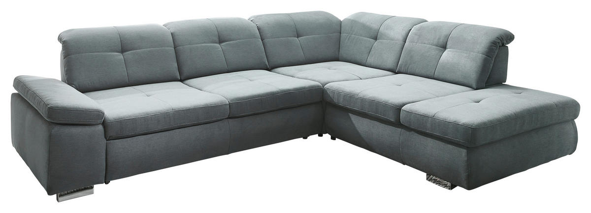 ECKSOFA in Mikrofaser Hellgrau  - Chromfarben/Hellgrau, Design, Textil/Metall (312/260cm) - Beldomo Style