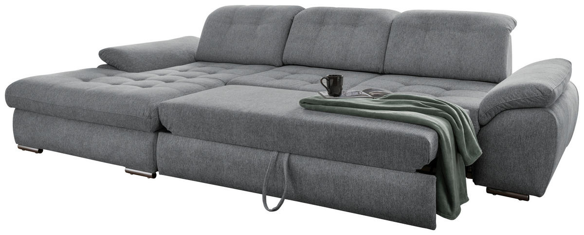 ECKSOFA in Chenille Silberfarben  - Chromfarben/Anthrazit, Modern, Textil/Metall (184/314cm) - Livetastic