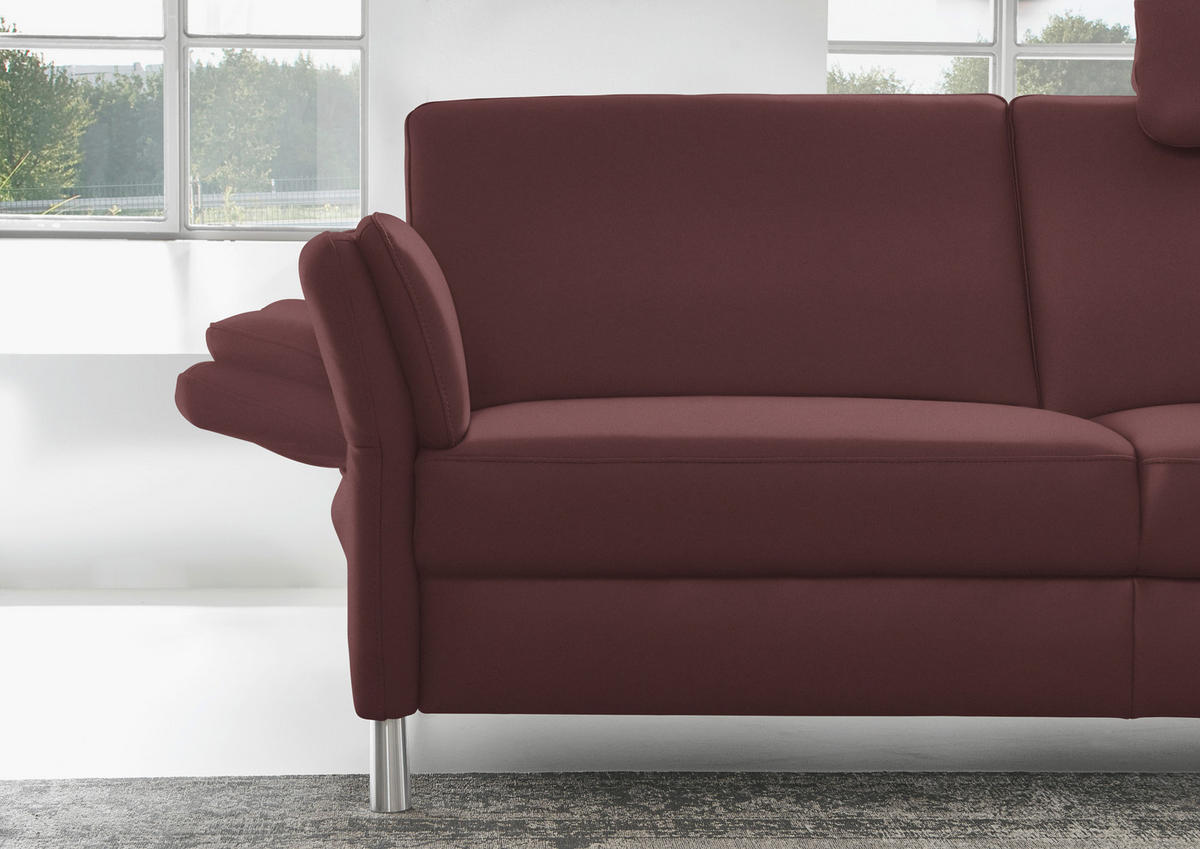 2,5-SITZER in Echtleder Weinrot  - Weinrot/Alufarben, Design, Leder/Metall (164cm) - Dieter Knoll