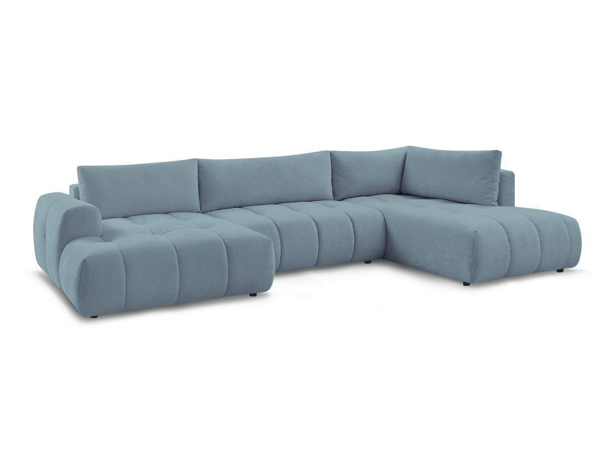 WOHNLANDSCHAFT  FUJI  Hellblau Leinenoptik  - Schwarz/Hellblau, MODERN, Kunststoff/Textil (160/377/204cm)