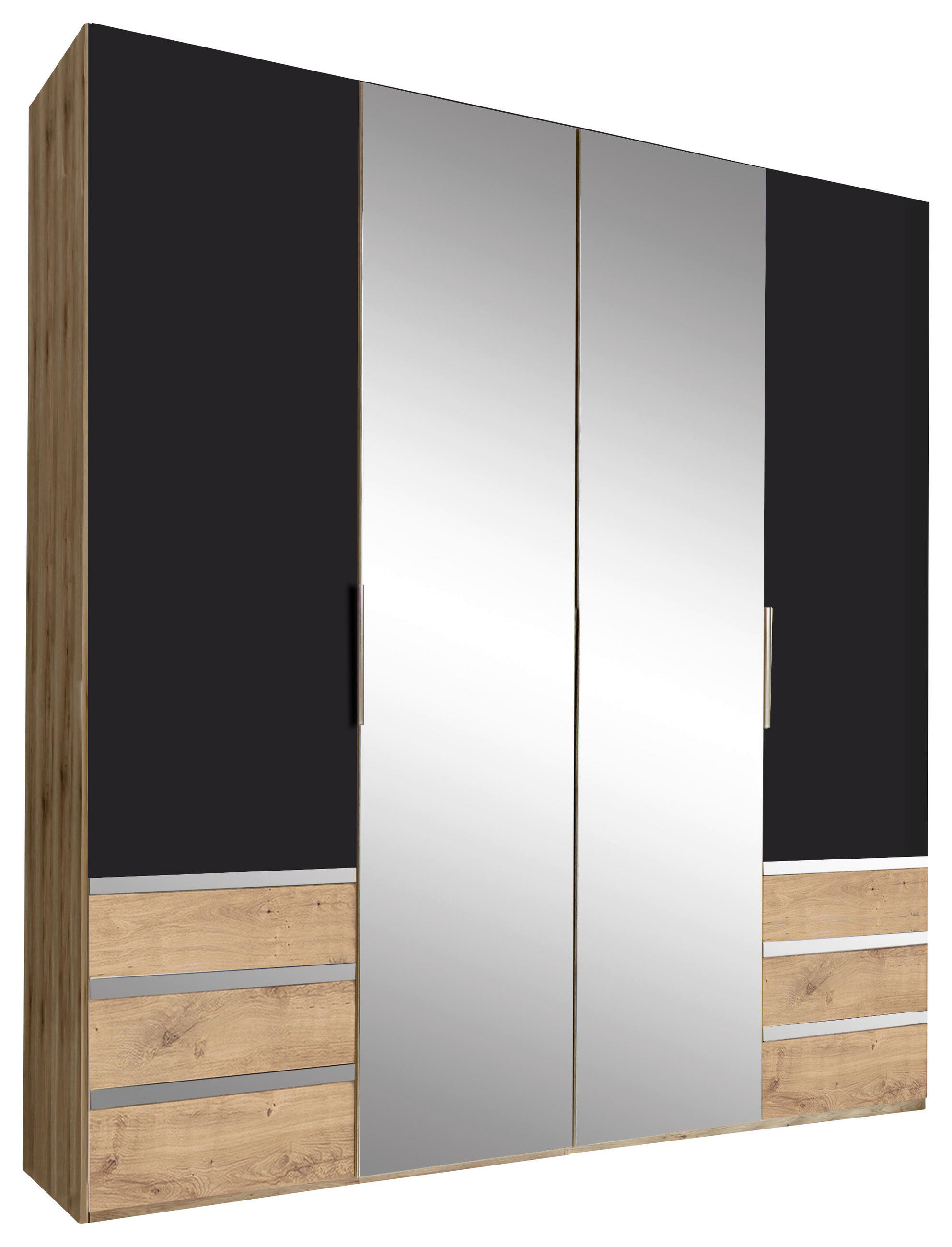 DREHTÜRENSCHRANK 200/216/58 cm 4-türig Graphitfarben, Eichefarben  - Chromfarben/Eichefarben, MODERN, Glas/Holzwerkstoff (200/216/58cm) - MID.YOU