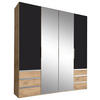 DREHTÜRENSCHRANK 200/216/58 cm 4-türig Eichefarben, Graphitfarben, Silberfarben  - Chromfarben/Eichefarben, MODERN, Glas/Holzwerkstoff (200/216/58cm) - MID.YOU