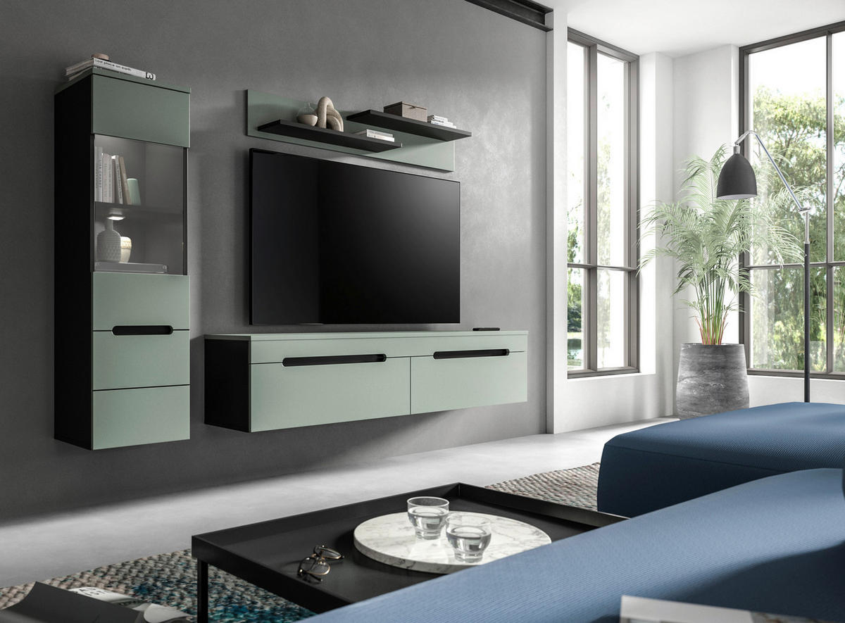 SZEKRÉNYSOR szürke, szürkészöld  - fekete/szürkészöld, Design, műanyag/faalapú anyag (221/141/33cm) - Livetastic