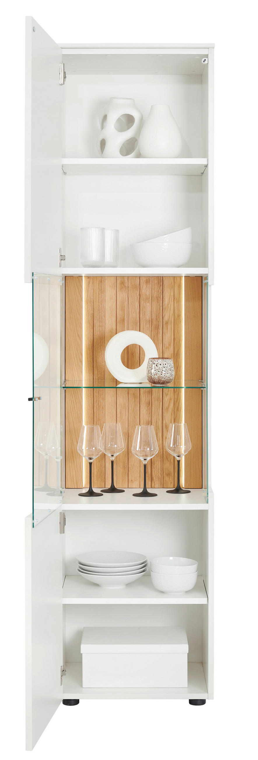 VITRINE  in massiv Wildeiche Weiß, Eichefarben - Eichefarben/Anthrazit, Design, Glas/Holz (50/202,8/42cm) - Novel