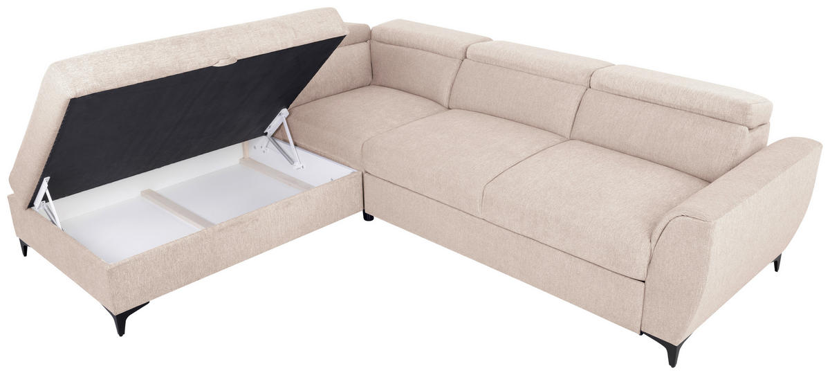 ECKSOFA in Velours Creme  - Creme/Schwarz, Konventionell, Textil/Metall (217/255cm) - MID.YOU