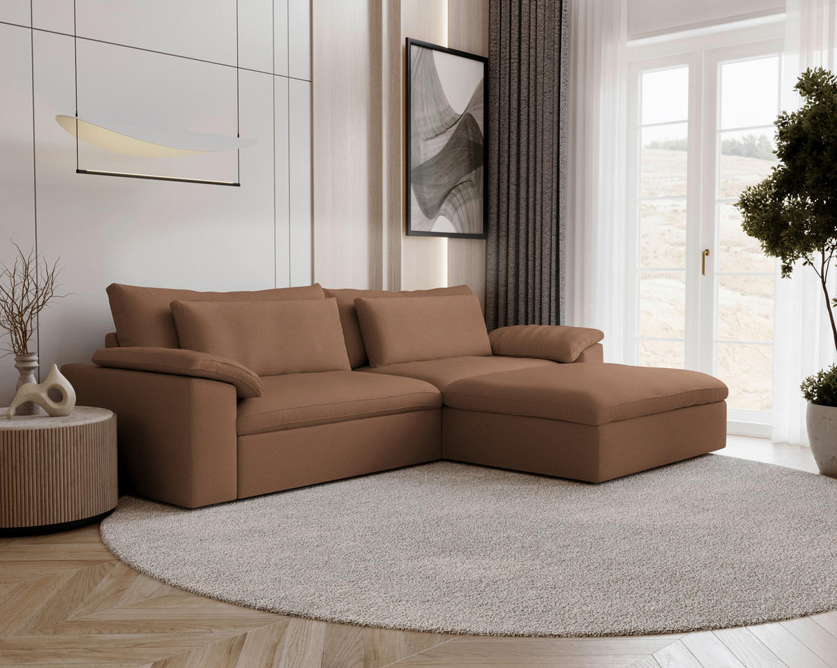 ECKSOFA  Chenille Altrosa  - Schwarz/Altrosa, Modern, Kunststoff/Textil (306/198cm) - Carryhome