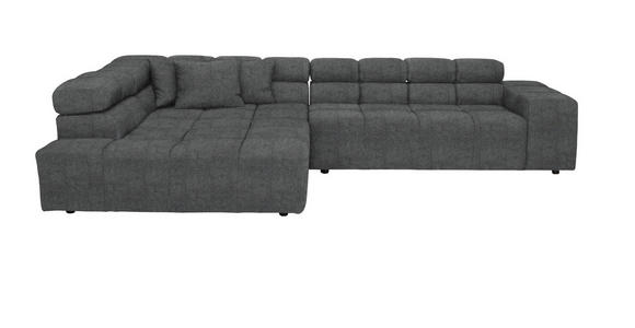 ECKSOFA Grau Velours Zierkissen, Rücken echt, Kopfteilverstellung  - Schwarz/Grau, Design, Kunststoff/Textil (213/317cm) - Hom`in