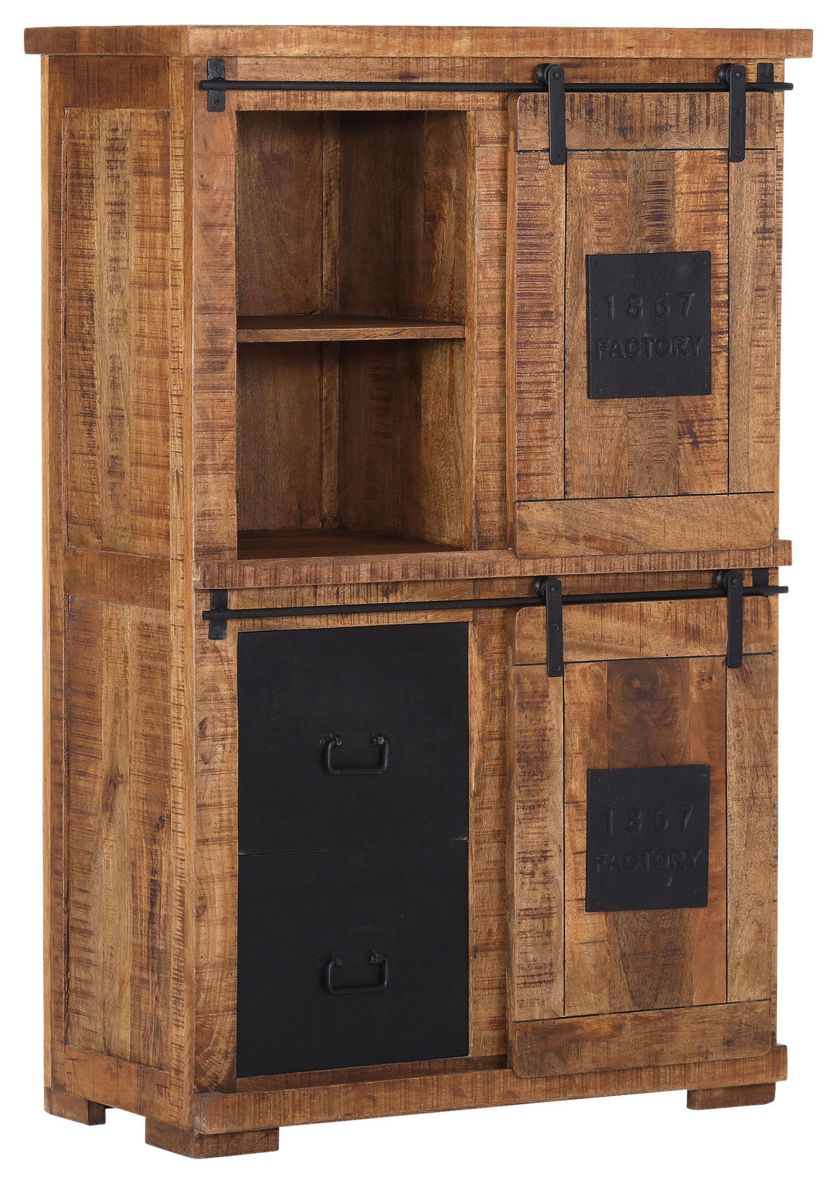HIGHBOARD  in 95/145/45 cm  - Schwarz/Naturfarben, ROMANTIK / LANDHAUS, Holz/Metall (95/145/45cm) - Landscape