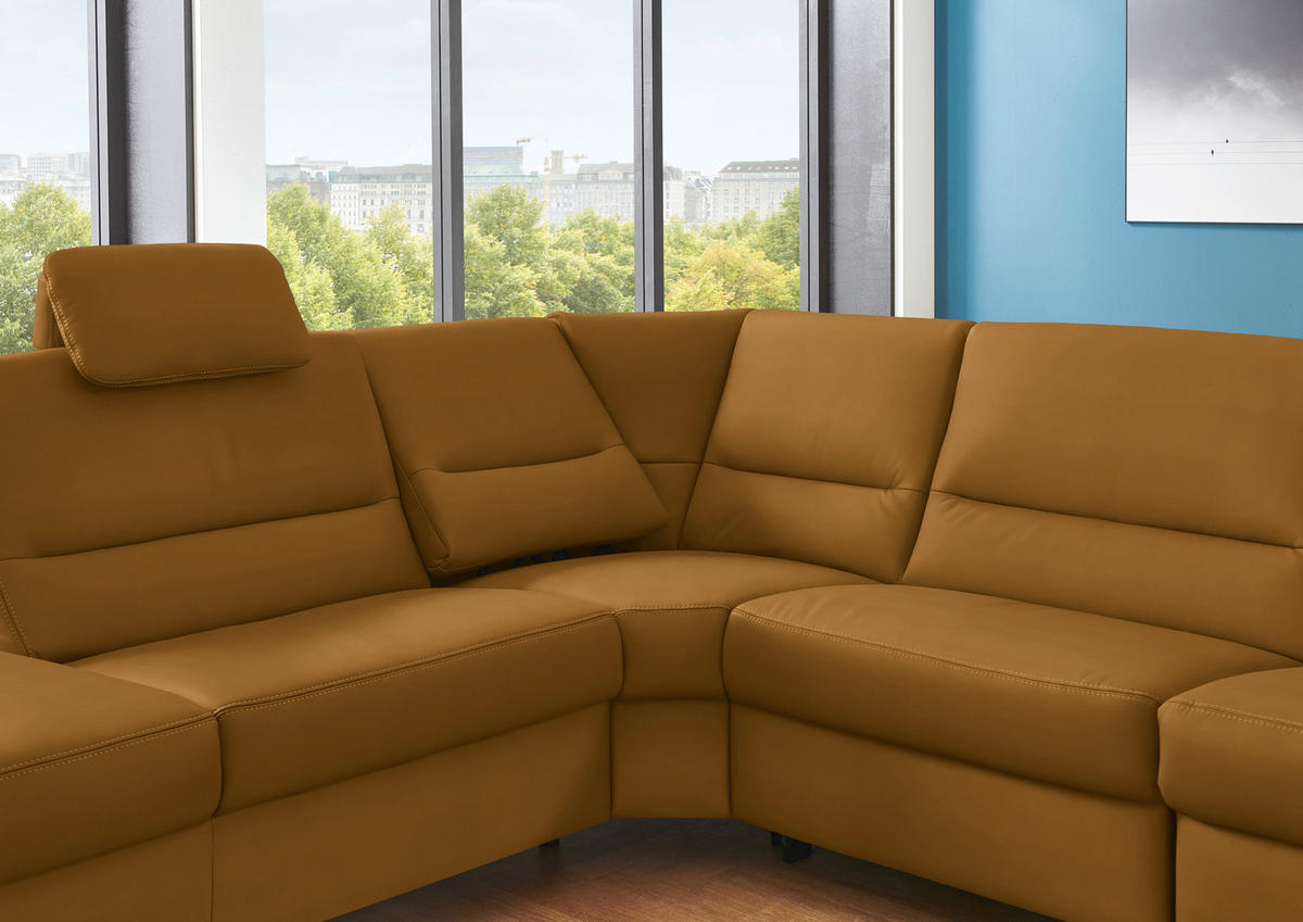 ECKSOFA in Echtleder Dunkelgelb  - Dunkelgelb/Alufarben, Basics, Leder/Metall (249/290cm) - Beldomo Premium