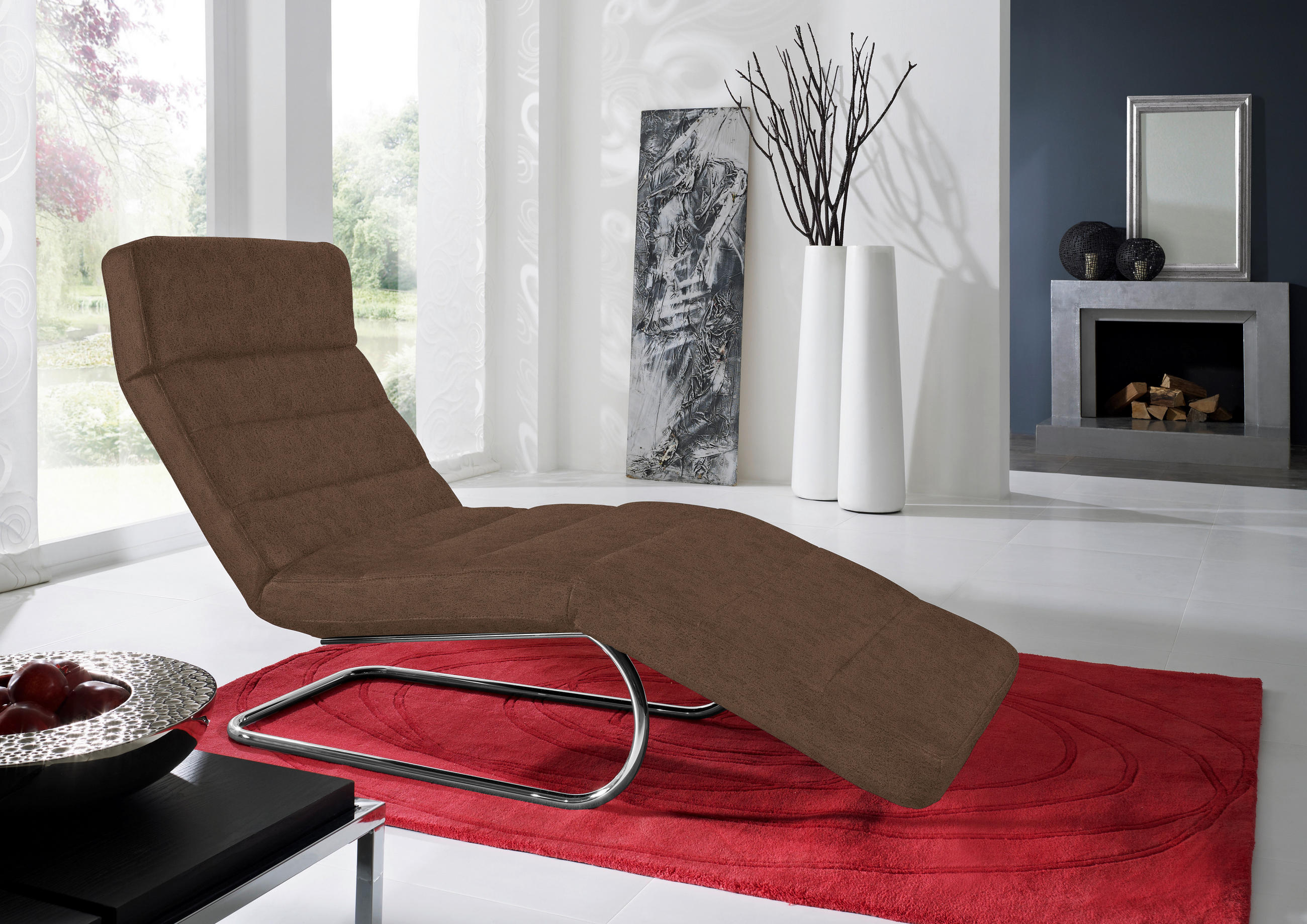 RELAXLIEGE in Mikrofaser Braun  - Chromfarben/Braun, Design, Textil/Metall (65/91/170cm) - Chilliano
