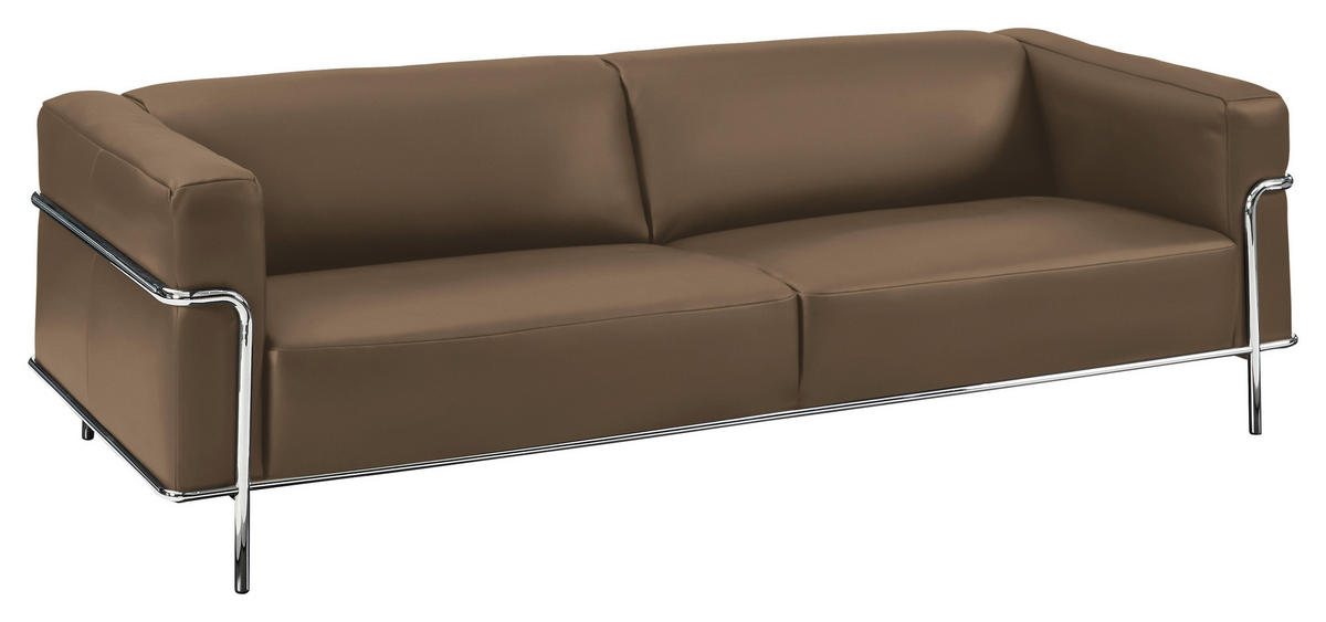 3-SITZER-SOFA in Echtleder Hellbraun  - Chromfarben/Hellbraun, Design, Leder/Metall (236/67/96cm) - Johann Jakob