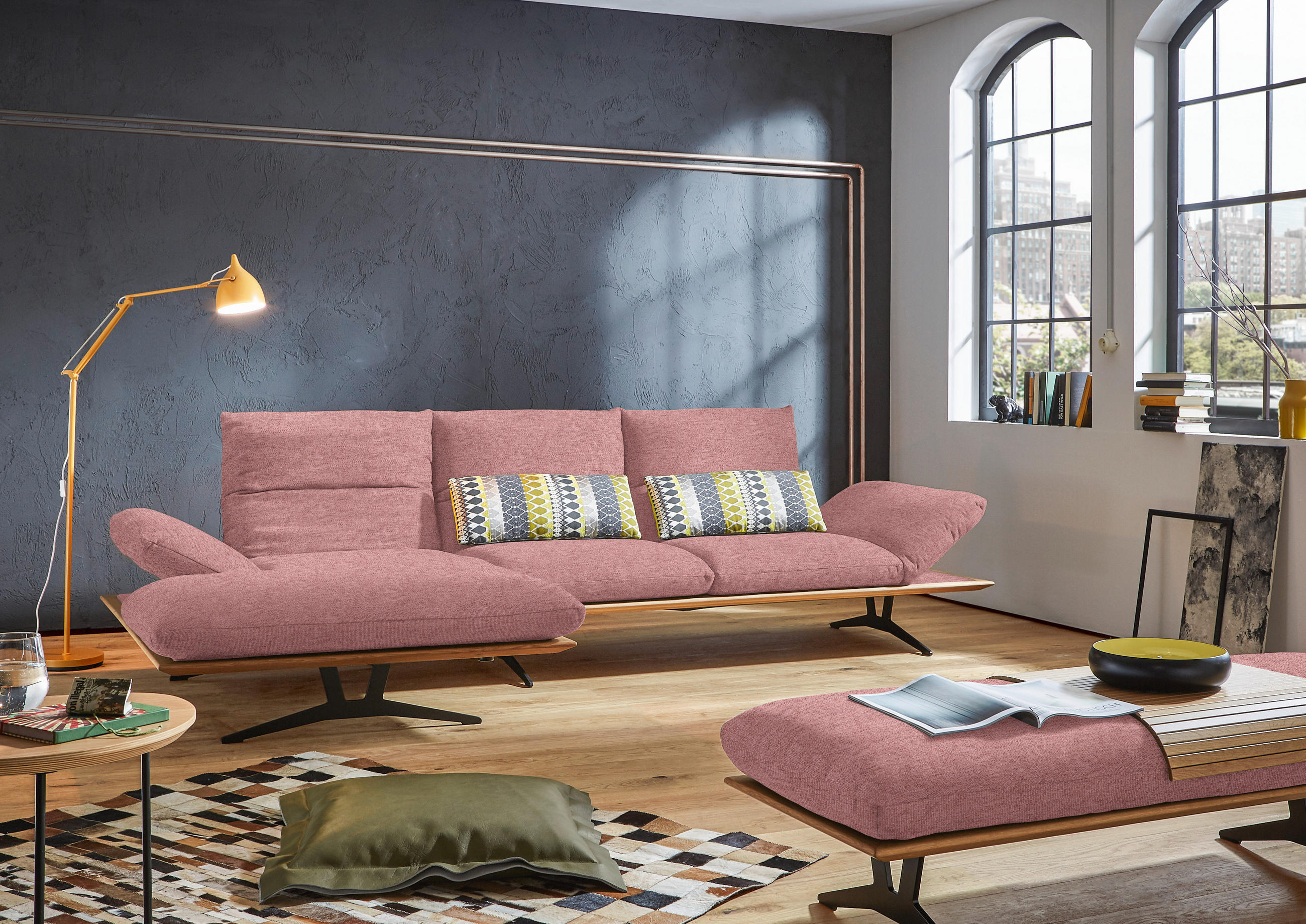 ECKSOFA in Flachgewebe Altrosa  159/314 cm  - Schwarz/Altrosa, Design, Holz/Textil (159/314cm) - Dieter Knoll