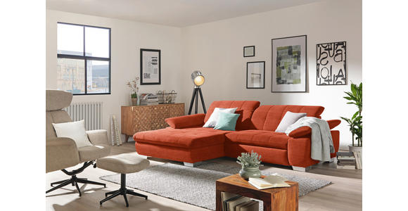 ECKSOFA in Mikrofaser Orange 180/265 cm - Chromfarben/Orange, Design, Textil/Metall (180/265cm) - Carryhome