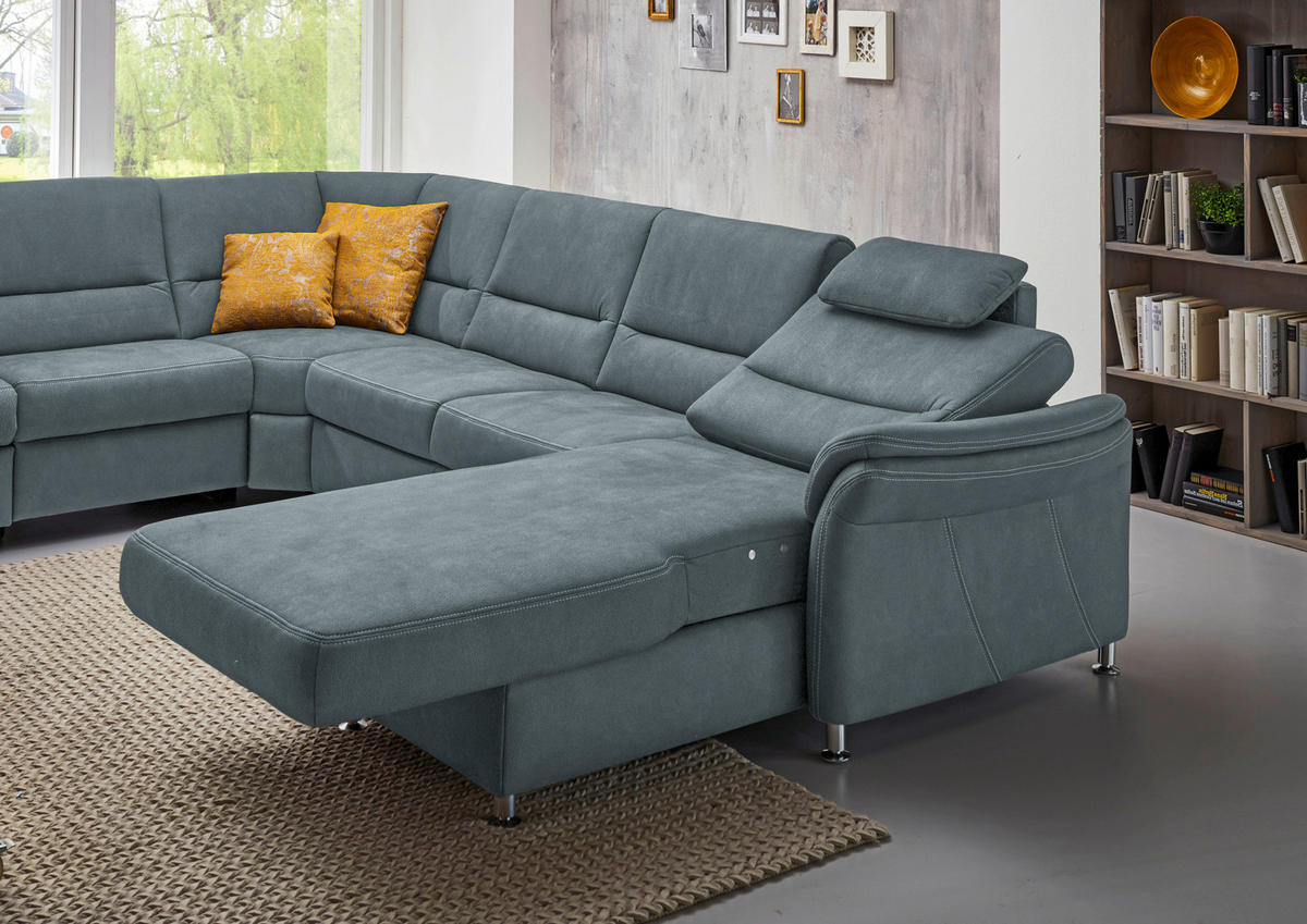 SOFFA i mikrofiber blågrå  - aluminiumfärg/blågrå, Klassisk, metall/textil (262/335/173cm) - Beldomo System