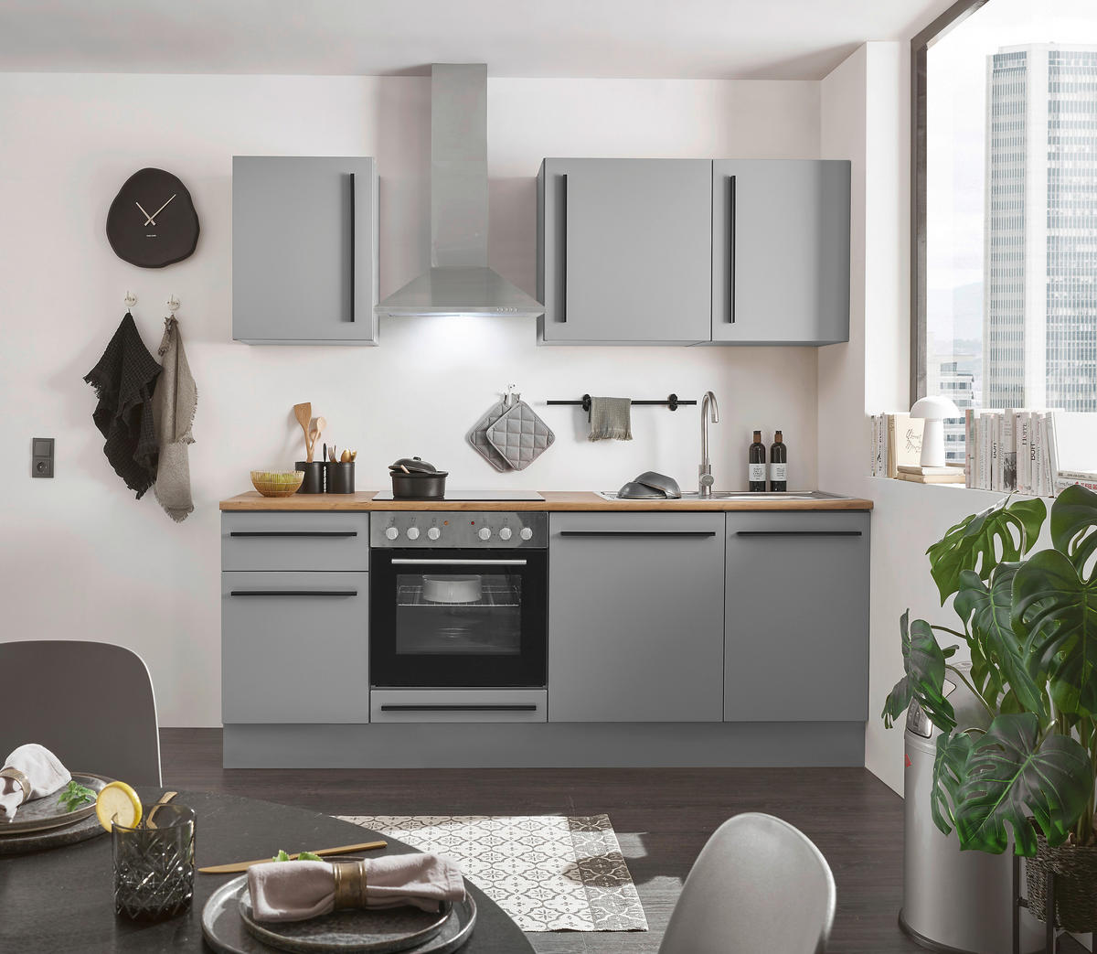 KUHINJSKI BLOK BREZ APARATOV - siva/črna, Design, umetna masa/leseni material (220cm) - MID.YOU