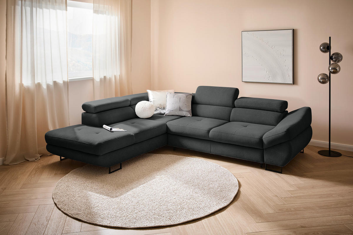 ECKSOFA in Webstoff Dunkelgrau  - Dunkelgrau/Schwarz, Design, Textil/Metall (235/280cm) - Hom`in