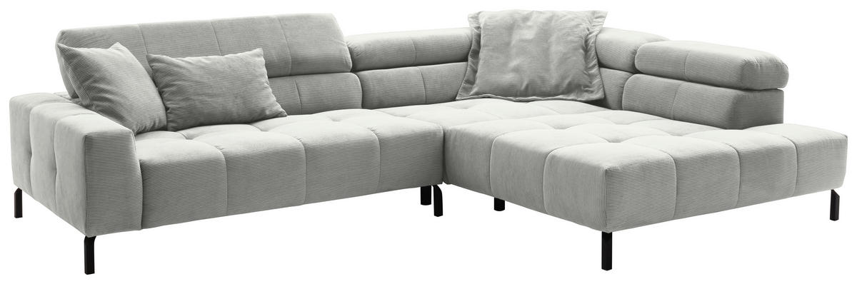 ECKSOFA in Cord Hellgrau  311/219 cm  - Hellgrau/Schwarz, KONVENTIONELL, Textil/Metall (311/219cm) - Hom`in