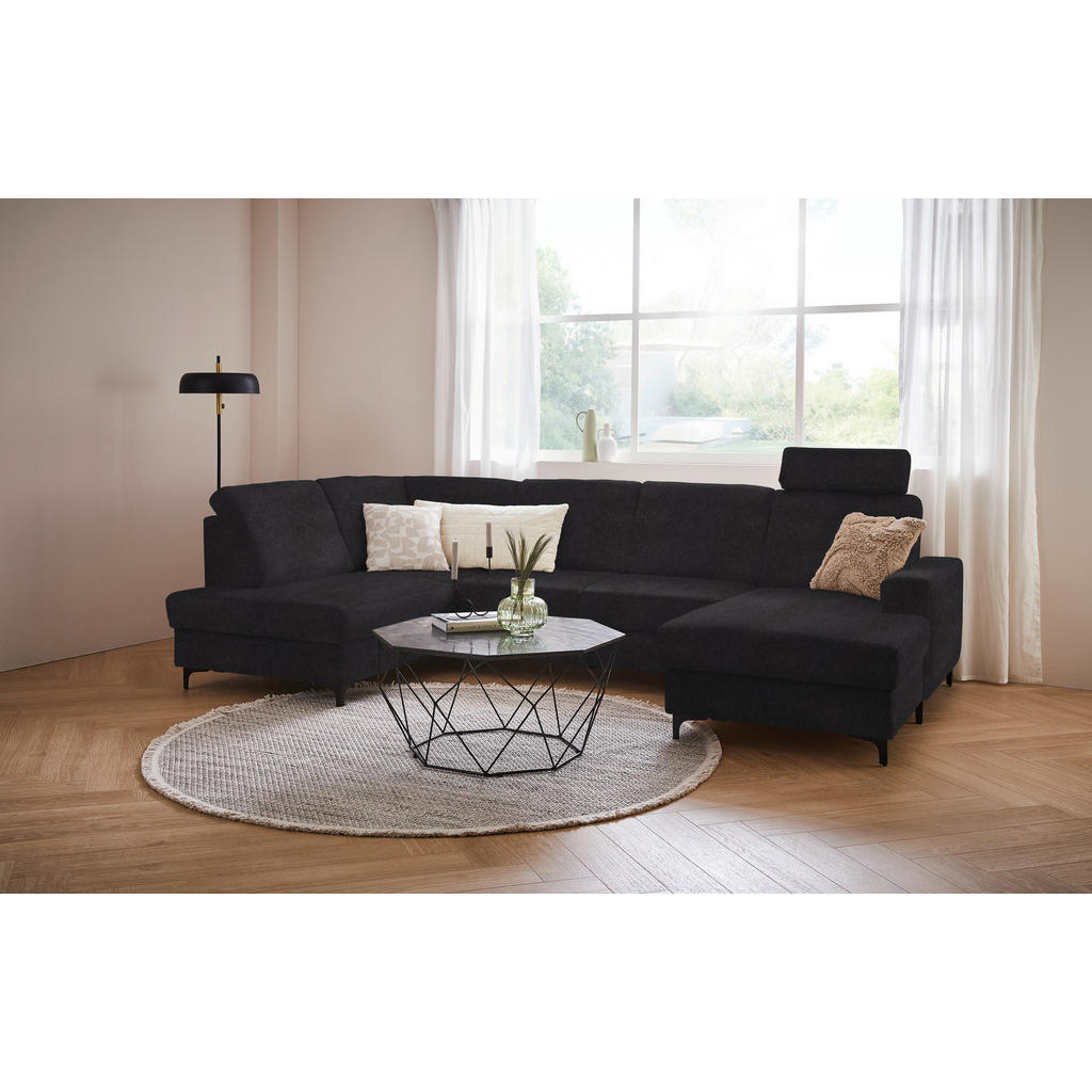 Thumbnail - Stylife Wohnlandschaft, Graphit, Textil, 4-Sitzer, Ottomane links, U-Form, 317x185 cm, Made in EU, Rücken echt, Wohnzimm...