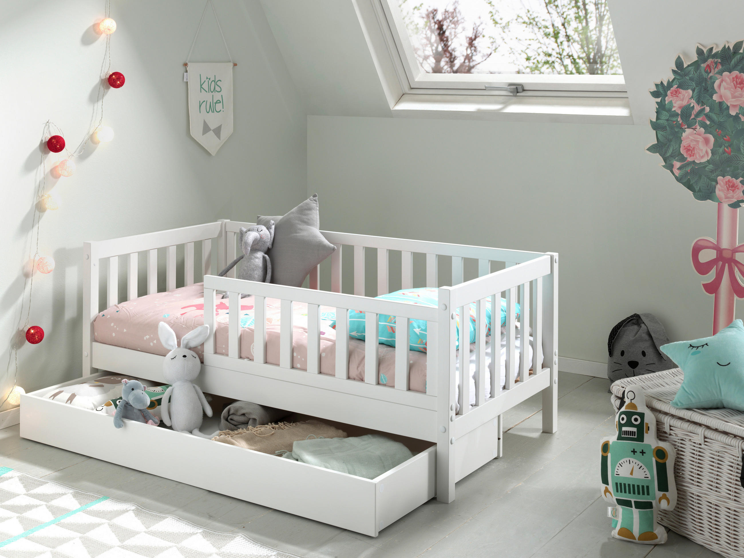 KINDER-/JUNIORBETT  in Weiß  - Naturfarben/Weiß, MODERN, Holz (70/140cm) - MID.YOU