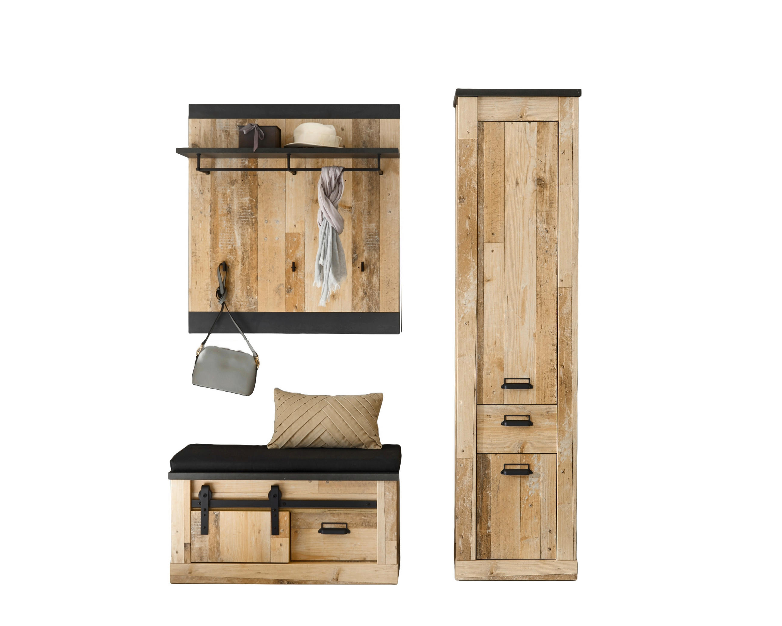 GARDEROBE 4-teilig  in 164/201/43 cm  - Anthrazit/Naturfarben, Design, Holzwerkstoff/Textil (164/201/43cm) - Modante