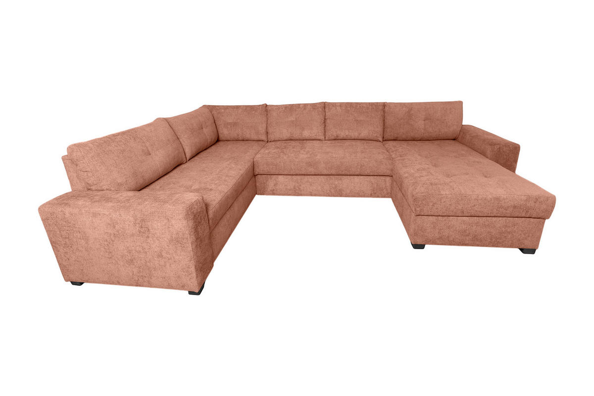 WOHNLANDSCHAFT VALERI Koralle Chenille  - Koralle/Schwarz, Design, Kunststoff/Textil (208/305/157cm) - MID.YOU