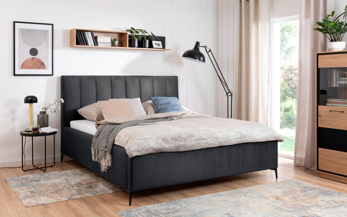 POLSTERBETT Lattenrost, Bettkasten 140/200 cm  in Schwarz  - Birkefarben/Schwarz, KONVENTIONELL, Holz/Textil (140/200cm) - Boxxx