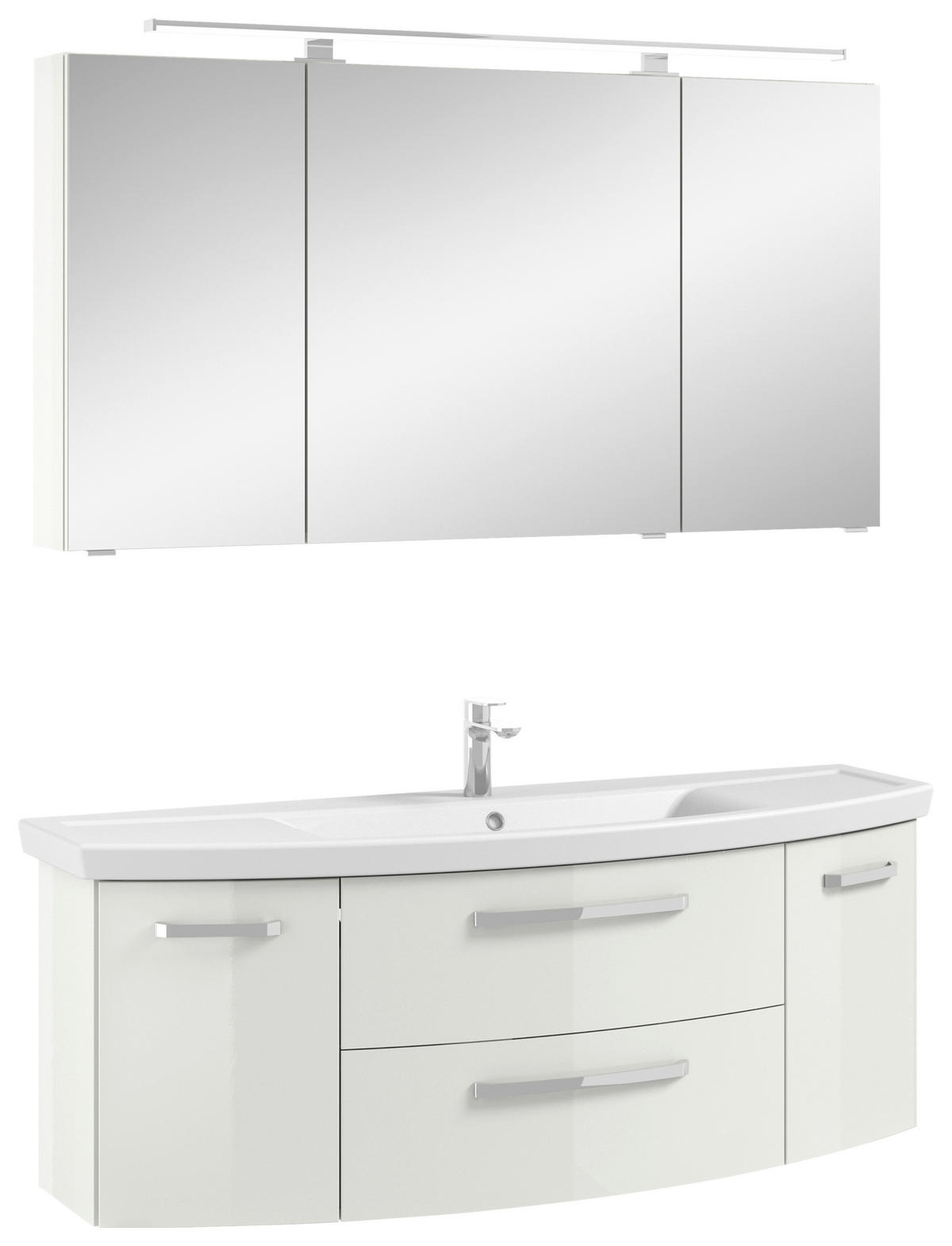 BADEZIMMER 3-teilig  in 135 cm  - Chromfarben/Weiß Hochglanz, MODERN, Glas/Keramik (135cm) - Sadena