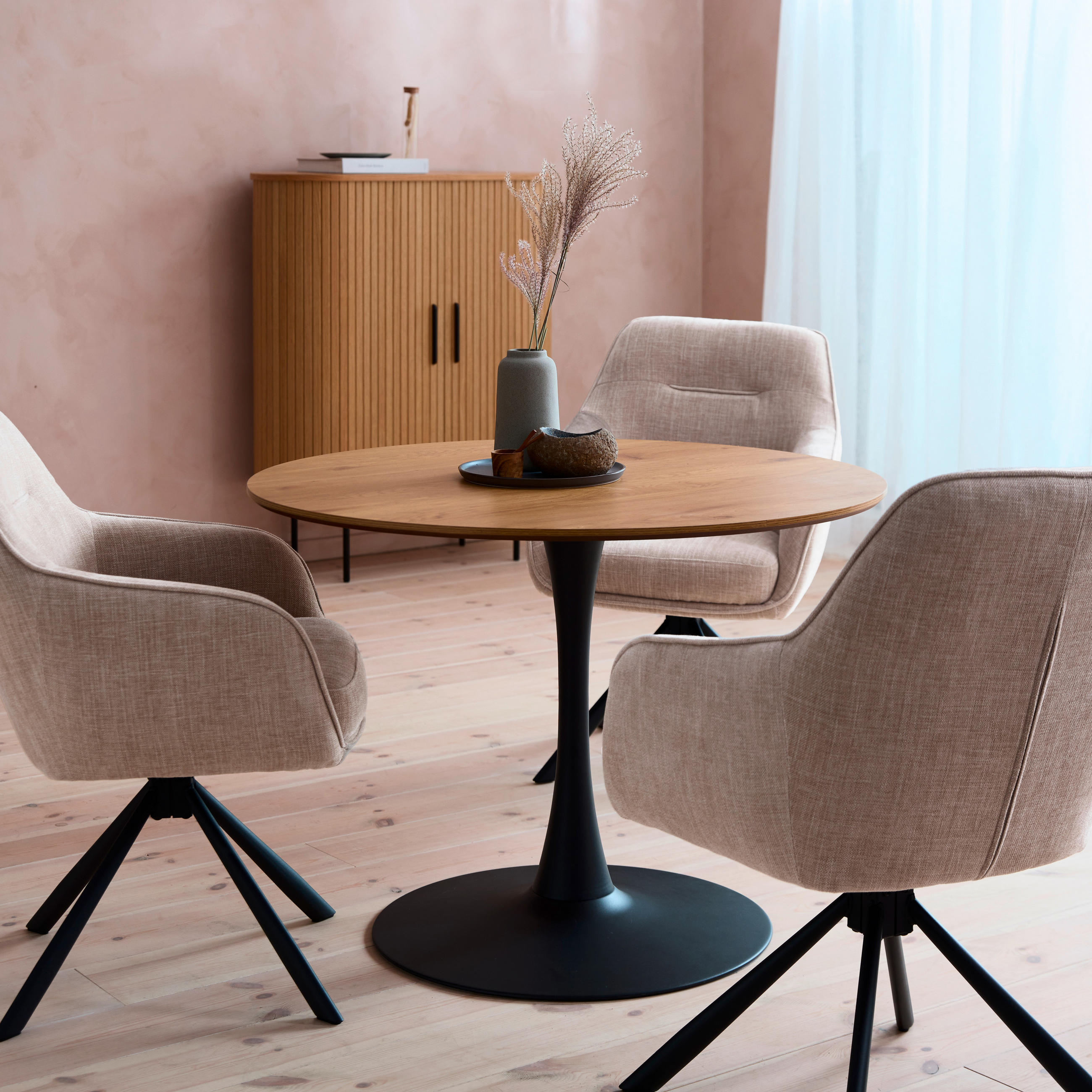 ESSTISCH Eichefarben  - Eichefarben/Schwarz, MODERN, Holzwerkstoff/Metall (100/100/75cm) - Livetastic