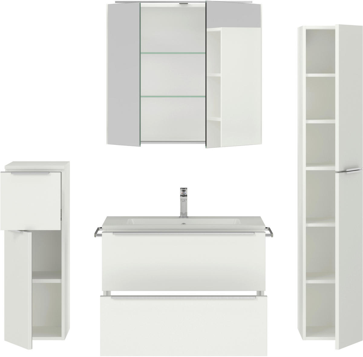 BADEZIMMER 5-teilig  in 141 cm  - Edelstahlfarben/Weiß, MODERN, Holzwerkstoff/Stein (141cm) - Nobilia