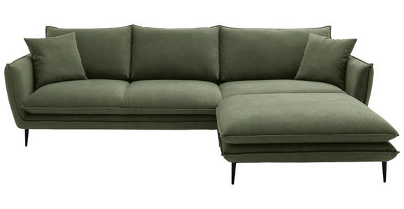 ECKSOFA  in Webstoff Grün  304/196 cm  - Schwarz/Grün, KONVENTIONELL, Textil/Metall (304/196cm) - Hom`in