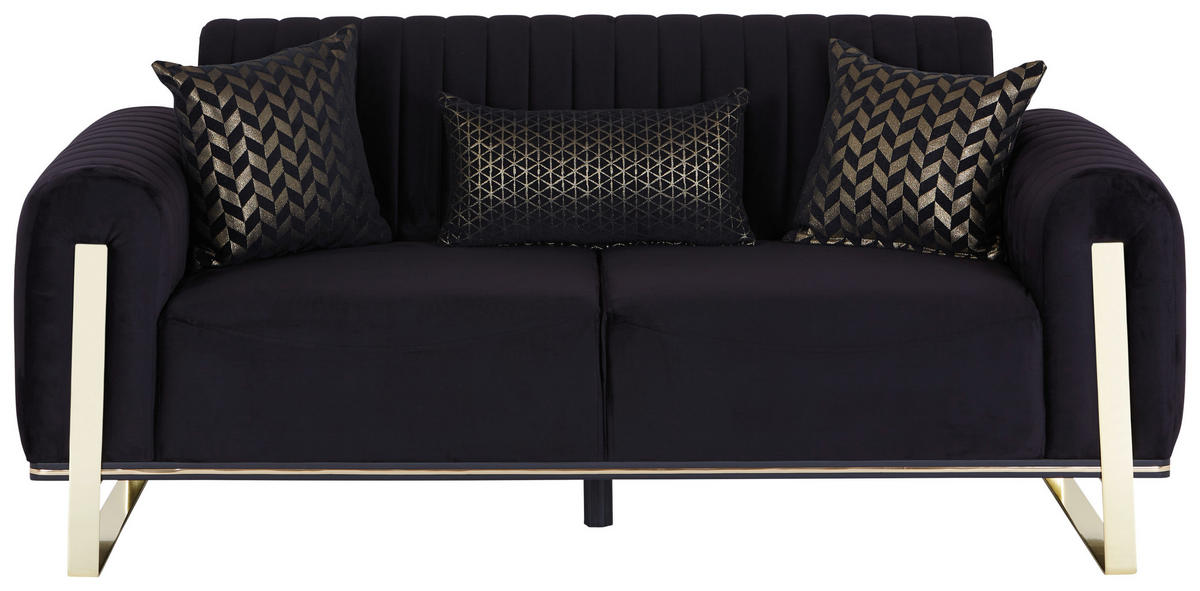 2-SITZER-SOFA Velours Schwarz  - Goldfarben/Schwarz, MODERN, Textil/Metall (180/83/90cm) - Livetastic